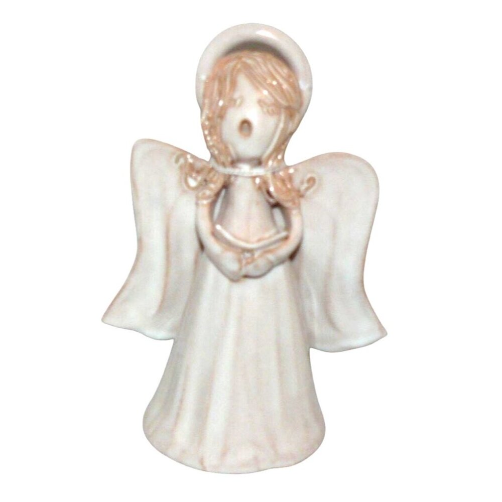 Ceramic Angel Figurine Halo & Wings Handcrafted Ivory Finish 7 Inches
